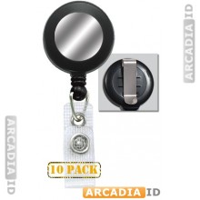 10 Black 1-1/4" (32MM) Reinforced Belt Clip Badge Reel with Silver Sticker
